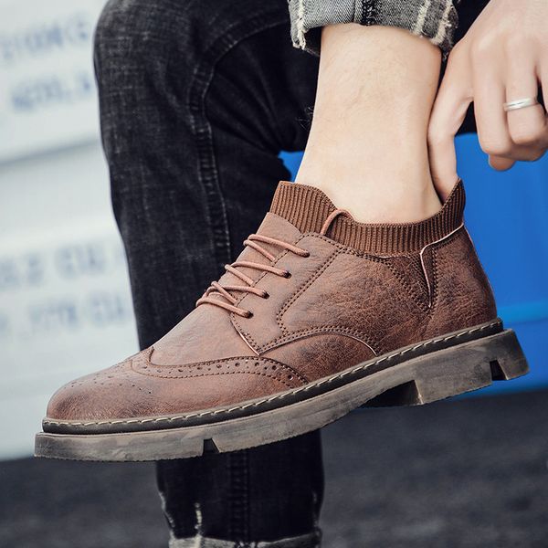 

fashion italian men leather shoes outdoor classic men shoes breathable oxfords waterproof footwear, Black