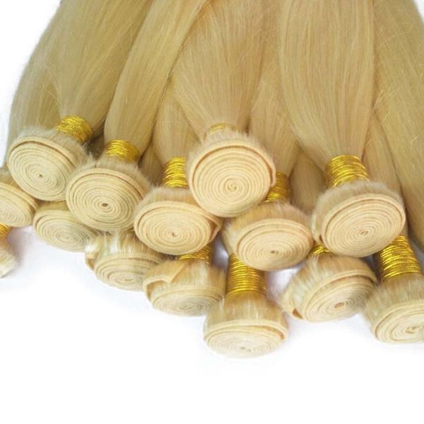 

indian hair 613# blonde color 3 bundles 3 pieces/lot straight human hair extensions double wefts weaves straight wave 10-30inch, Black