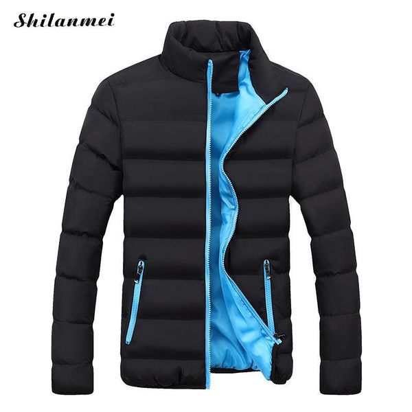 

new autumn winter jacket men brand clothing casual coat mens solid color simple outwear cotton padded parkas male stand collar, Black