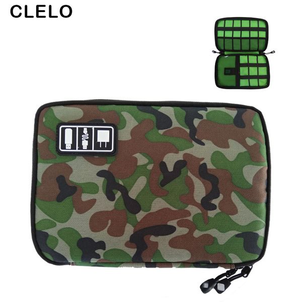 

clelo portable travel bag camo large capacity organizer bag digital gadget devices case usb cable charger travel insert