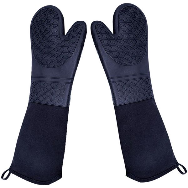

extra long silicone oven mitts heavy duty commercial grade oven mitts heat resistant bbq gloves with quilted cotton lining 2 pac