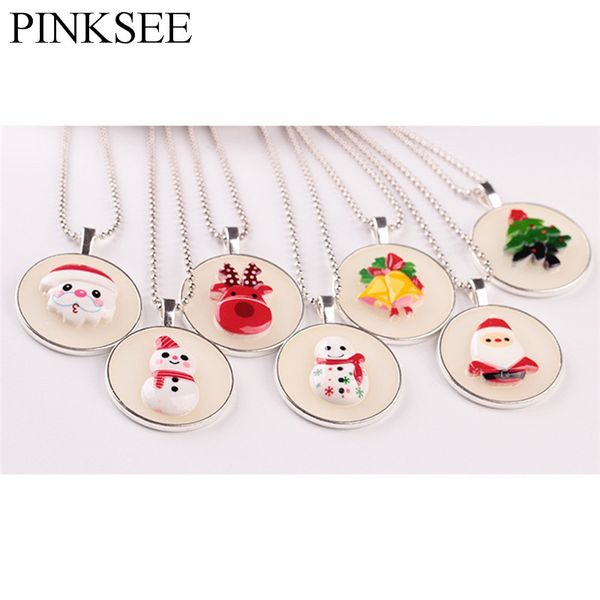 

pinksee festival christmas luminous glass pendant necklace clavicle chain for women fashion jewelry collares largos de moda, Silver