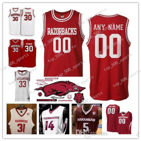 

custom ncaa arkansas college basketball jersey 30 scotty thurman 1 trey thompson #24 joe johnson customized stitched jerseys, Black
