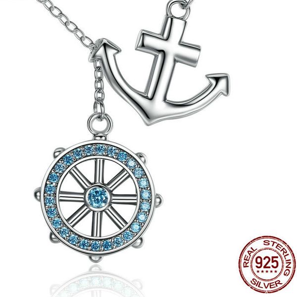 

new collection 925 sterling silver blue anchor & rudder pendants & necklaces wedding jewelry 45cm scn049 bamoer bamoer