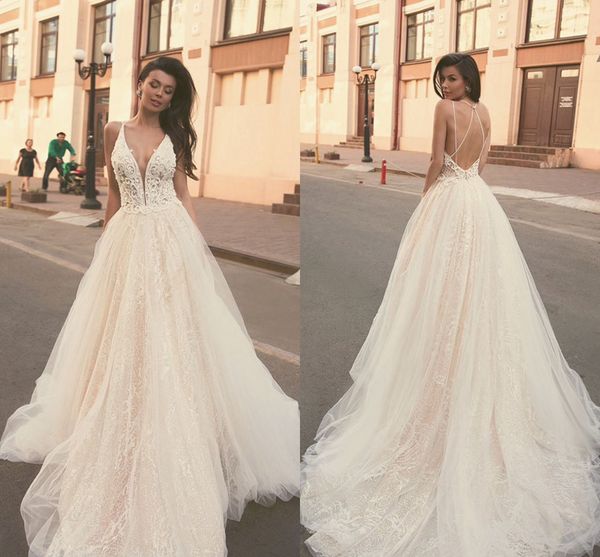 

2019 свадебные платья бальные sexy аппликация пересекла свадебное платье богемского собор поезд плюс размер свадебные платья выполненная на, White