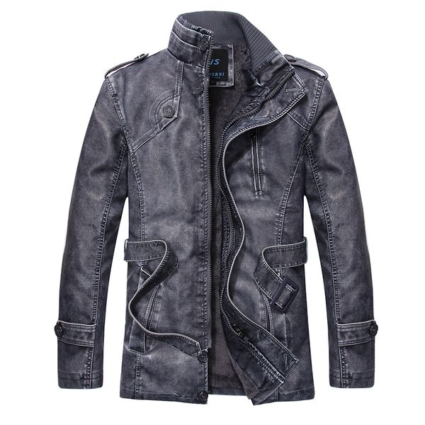 

faux leather jacket men new parkas long overcoat cotton winter trench stand male trench coat brand mens clothing d13, Black