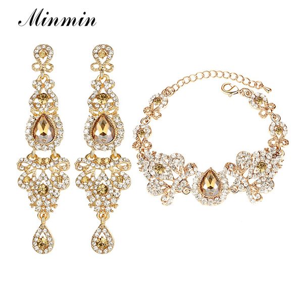 

fans seckill 2019 new chandelier shape bridal crystal jewelry sets for women earrings and bracelet sets wedding accessory, Silver