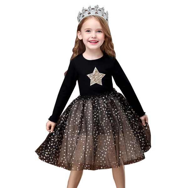 

2020 весна детские платья для девочек одежда принцесса девушки сетка пэчворк звезда с длинным рукавом платье chilren party свадебный костюм, Red;yellow