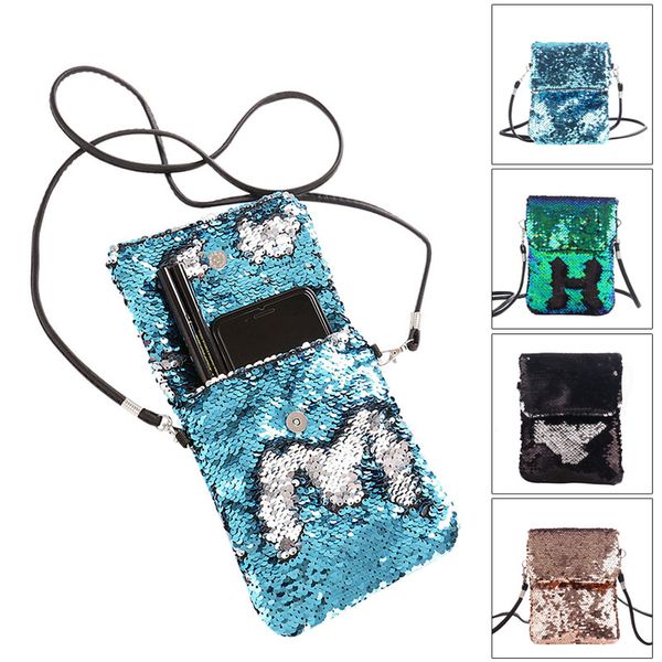 

2019 newly fashion women sequins crossbody shoulder bag pouch case mini mobile phone handbag card holder h66