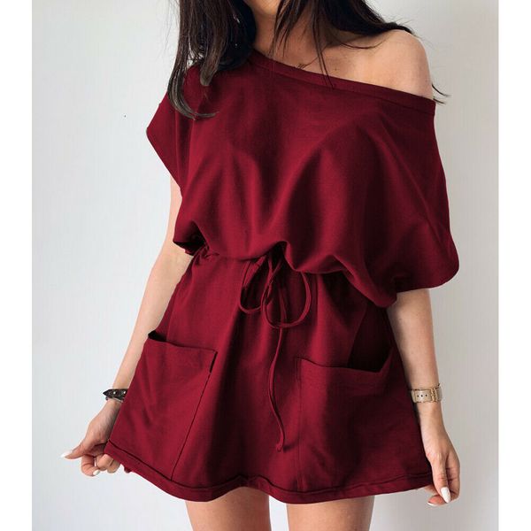 

womens summer pocket solid short sleeve mini dress fashion ladies casual tie front loose sundress, Black;gray