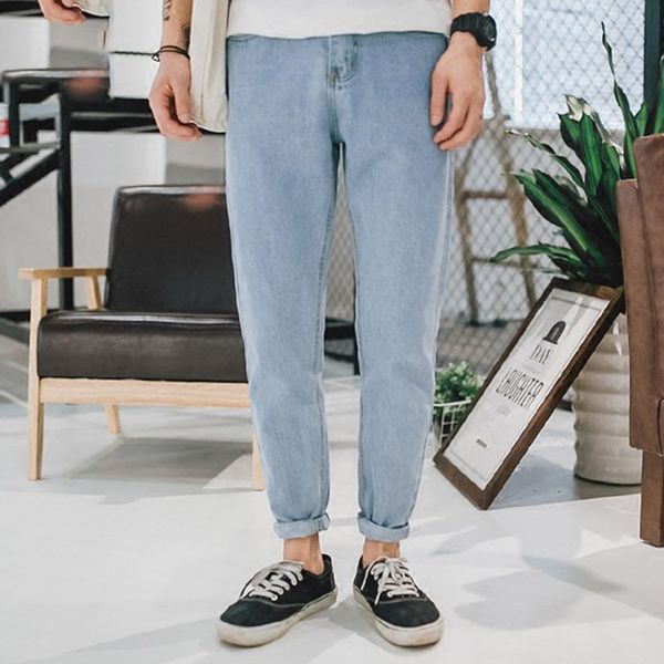 

fashion 2018 spring autumn literary light color jeans washing feet loose young men's pants hip hop harem denim cowboy jeans, Blue
