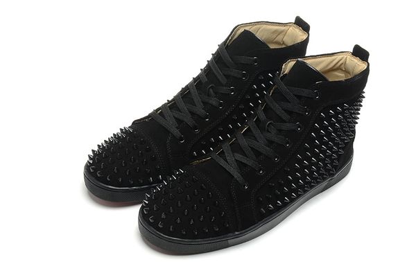 

size:36-46 men women black suede with spikes lace up high red bottom sneakers,designer brand winter casual cs01