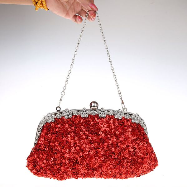 

full sequins beaded dazzling crystal handbag elegant wedding evening formal clutch purse bag, Black;red