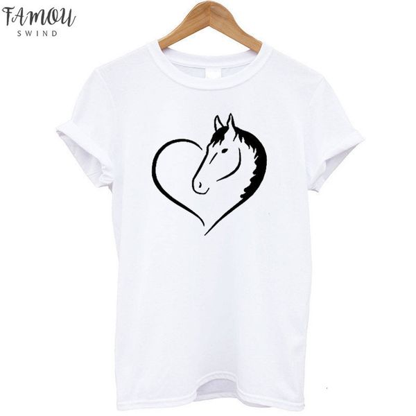 

love heart horse printed t shirt women short sleeves fashion streetwear tee shirt female harauku clothes, White