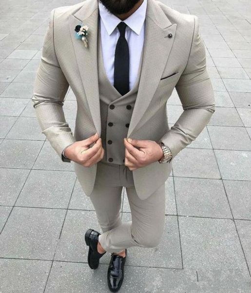 

slim fit beige groom tuxedos peak lapel groomsmen mens wedding dress excellent man jacket blazer 3 piece suit(jacket+pants+vest+tie) 1668, Black;gray