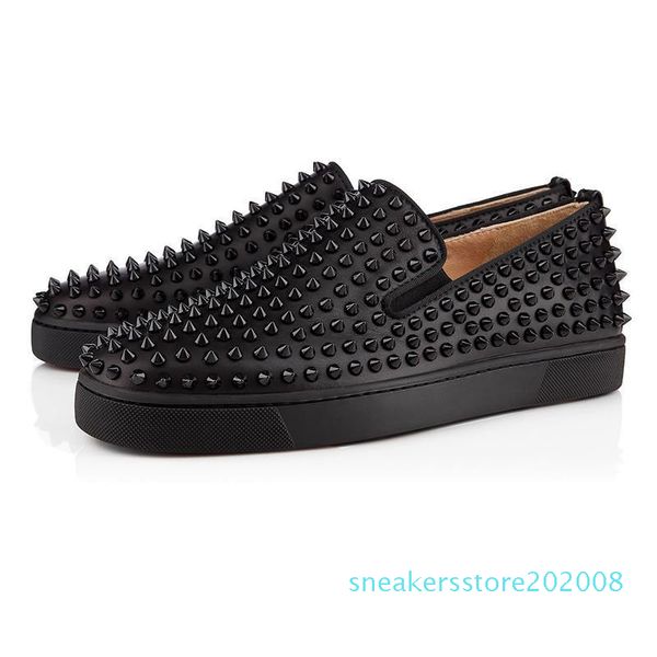 

luxury casual shoes red bottom ace glitter rivet studded spikes bead velvet leather business party men women brand design flats loafers s08, Black
