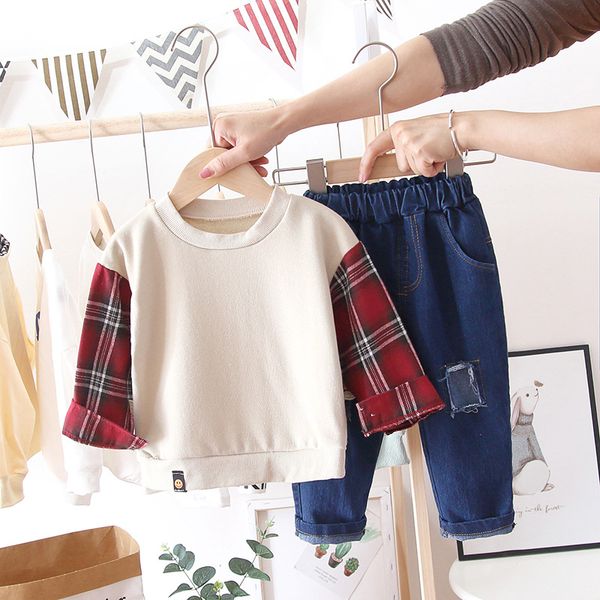 

children's clothing boys 2020 spring new children's baby korean long-sleeved color matching two-piece, White