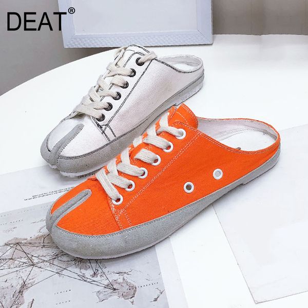 

deat] 2020 new spring summer round split toes lace-up canvas casual flat outdoor trend slippers women shoes fashion tide 10h354, Black