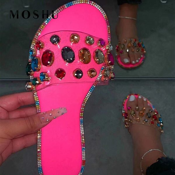 

2020 summer rhinestones flashing slippers sandals female beach outdoor flat shoes ladies fashion casual sandals zapatos de mujer, Black