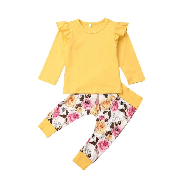 

новорожденный ребенок девушки рюшами топы t-рубашка + цветочные леггинсы брюки наряды одежда лета 2020 года, Pink;blue