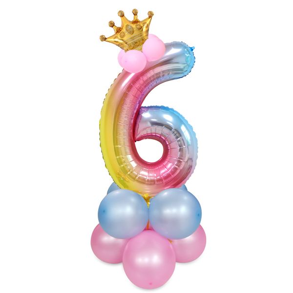 

40inch rainbow color number balloon digital foil balloon crown birthday party decoration kids boy girl birthday supplies globos