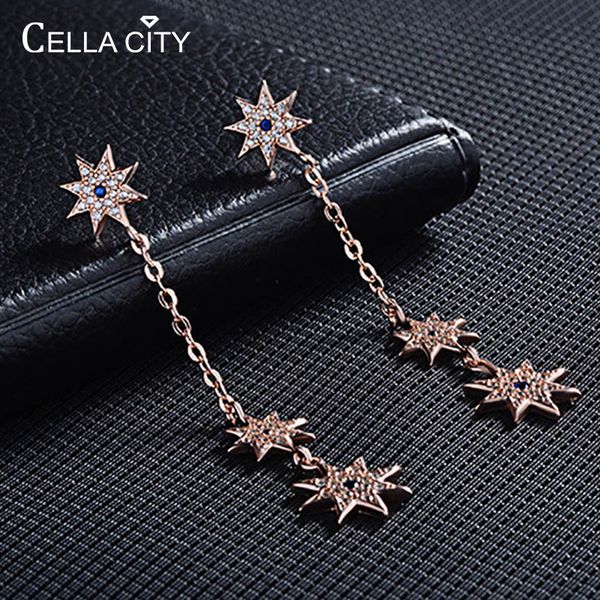 

cellacity 925 sterling silver women drop earrings with star shaped zircon gemstone wedding party wholesale gifts earring, Golden;silver