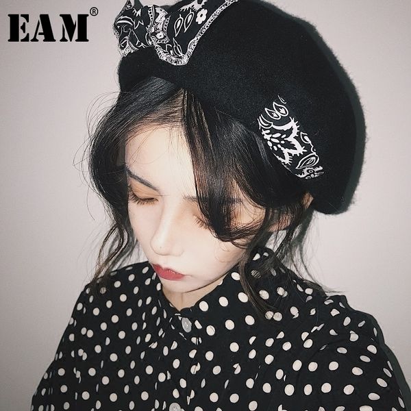 

eam] 2019 spring summer woman new listing temperamen stylish six colors spliced white black bow dome berets hat all match ld997, Blue;gray
