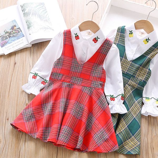 

2019 girls autumn fashion suit 2 pcs children clothes long sleeve cotton girl sets kids girls cotton dress cute princess outfits, White