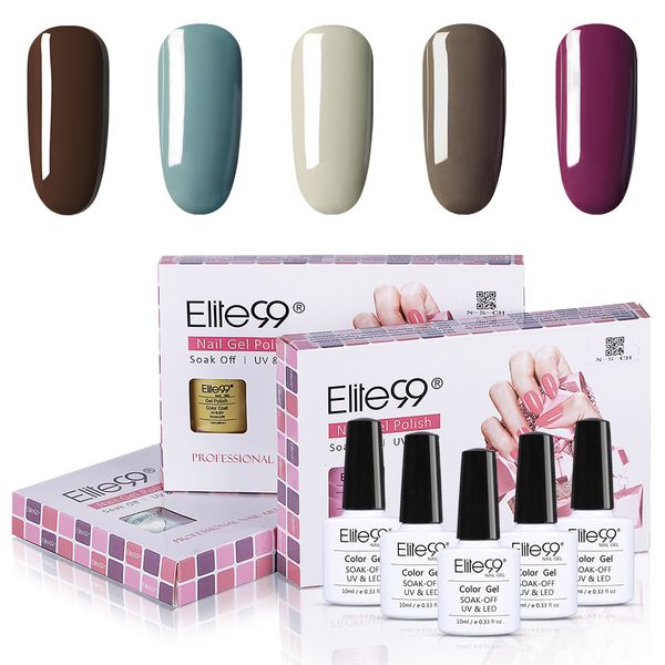 

elite99 5pieces/lot 10ml gel nail polish with gift box candy color soak off uv gel polish semi permanent nail art enamel lacquer, Red;pink