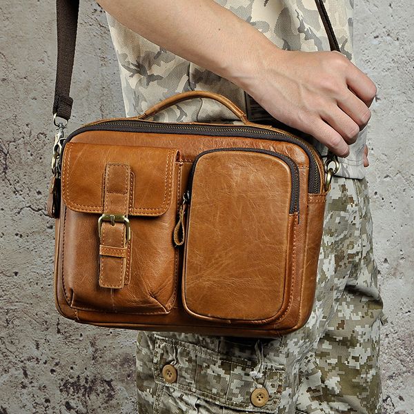 

oil wax genuine leather 12 inch single shoulder briefcase men shoulder messenger bag lapmen maletines hombre cuero