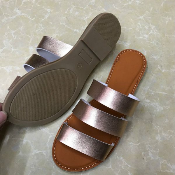 

slippers plus size women summer shoes leather anti-skid female slides slip-on candy color ladies outside seaside beach footwear, Black