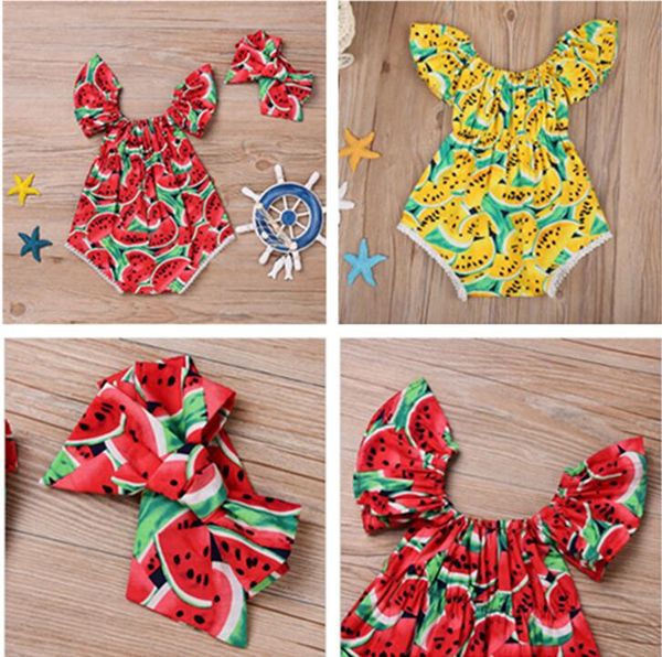 

newborn toddler baby girls romper bodysuit with hairwrap print designer summer fly sleeve jumpsuit climbing one-piece clothes 2pcs/setd62808, Blue