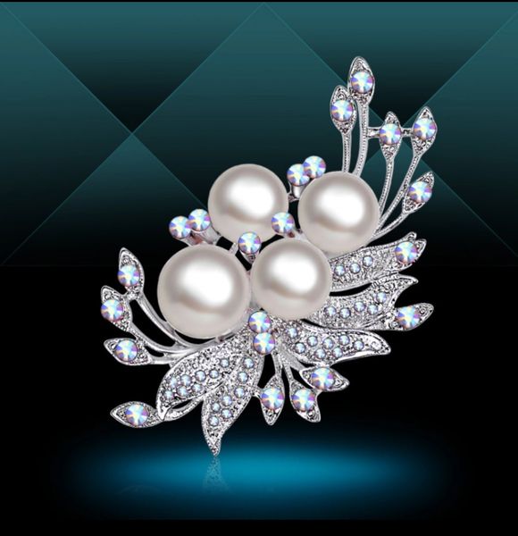 

wholesale-luxury designer jewelry fashion zircon setting pins pearl brooches flower charms for men and women brooch ne1076-2, Gray