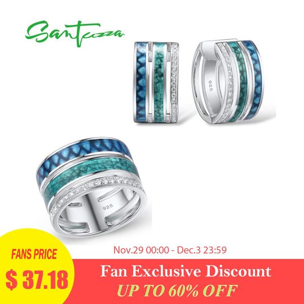 

santuzza silver jewelry set for women 925 sterling silver colorful round earrings ring set trendy fine jewelry handmade enamel, Black