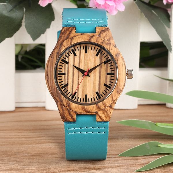 

simple bamboo wood women watches minimalist analog hour clock female leisure blue belt quartz fashion summer dress wristwatches, Slivery;brown