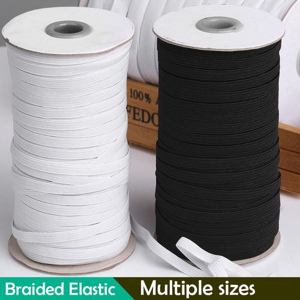 

stretchy braiding elastic cords mask rope elastic bands for sewing crafting and mask making 1roll, Black;white