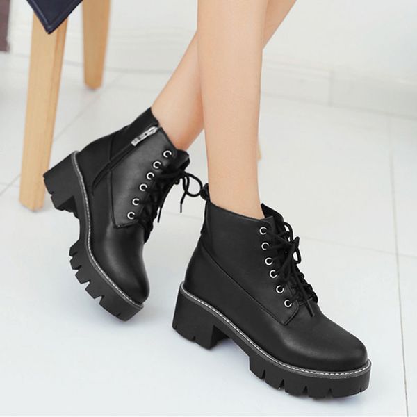 

sarairis 2019 plus size 43 square heels ankle boots woman shoes cool street shoes women motorcycles boot female, Black