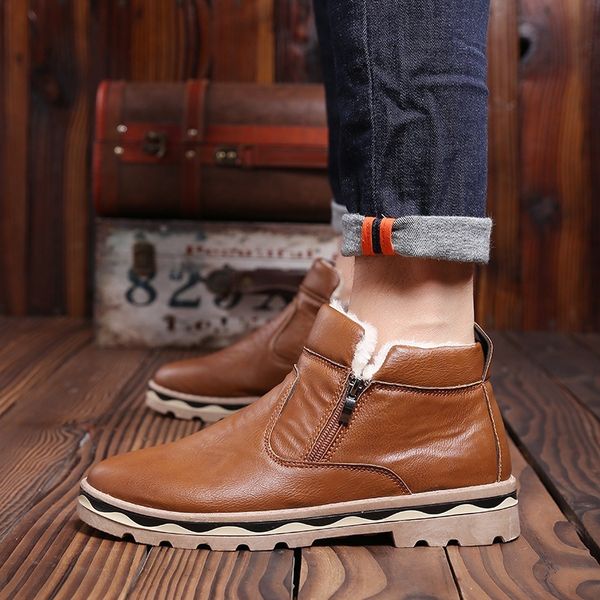 

snow boots for men casual boots korean version of fashion men's and cotton leather men's shoes winter s140, Black