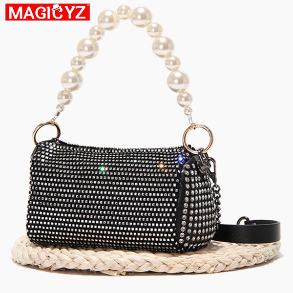 

elegant woman's chain shoulder bag rivet diamond small subaxillary bag big pearl handbag female party dinner women clutch