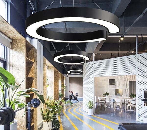 Круглое кольцо LED висит подвесные светильники промышленность стиль алюминиевые потолочные светильники премиум офис фитнес-лаундж конференция освещение мии