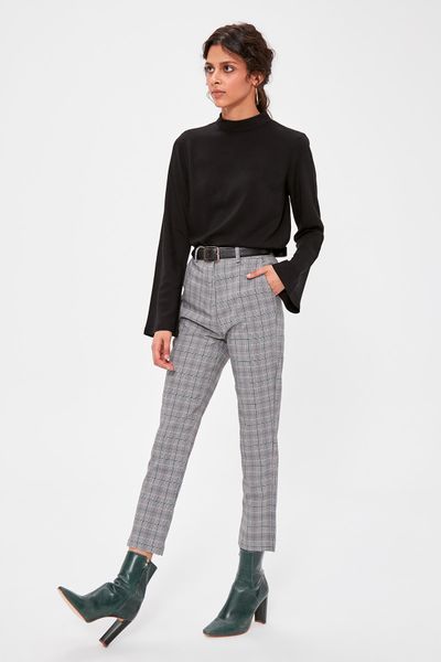 

trendyol multicolour crow's feet pattern pants twoaw20pl0293, Black;white