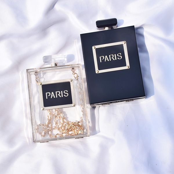 

2019 acrylic women clear bag black bottle handbags wallet paris party toiletry wedding clutch evening bags transparent bag women
