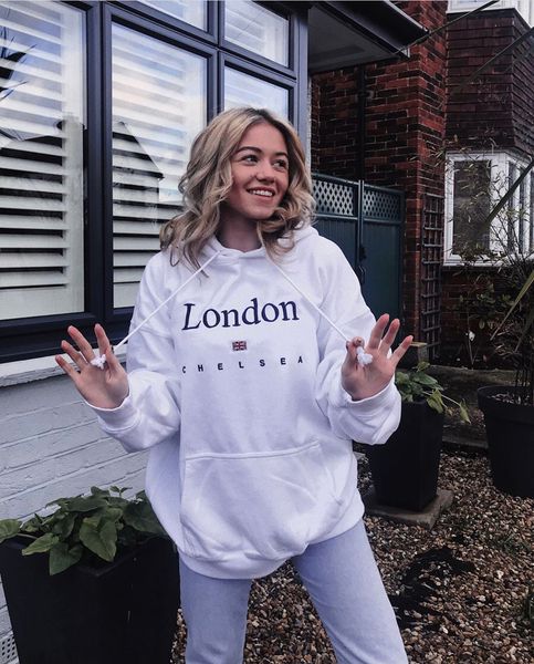 

vintage hooded fashion loose padded 2020 autumn winter thick hoodie warm pullover luxury for women printed london a25, Black