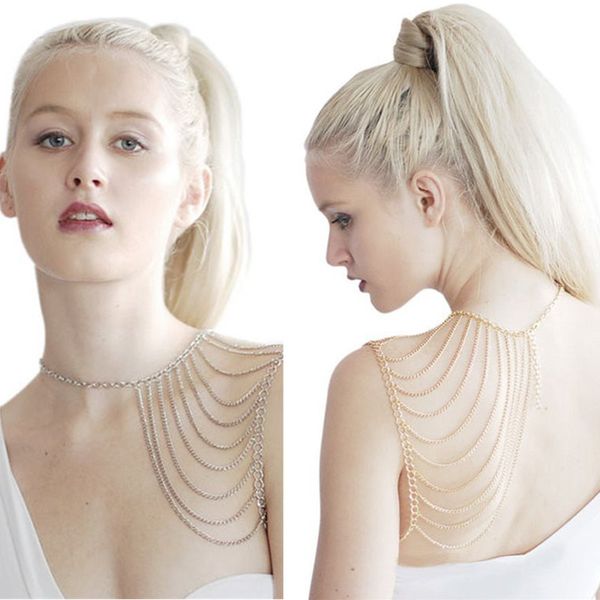 

ladies shoulder chain jewelry tassels designer metal body shawl chain popular beach gold silver color wedding accessories