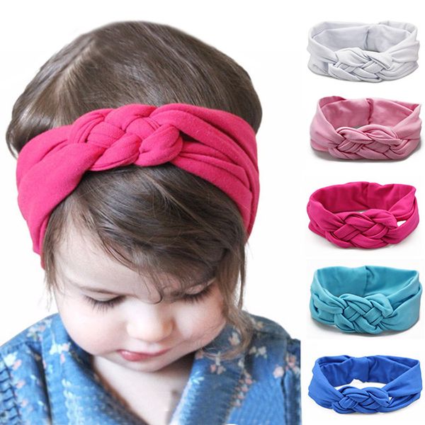 

2020 cross knot baby headband lovely headband newborn baby hairband solid color fashion elastic girls hair acessories, Slivery;white