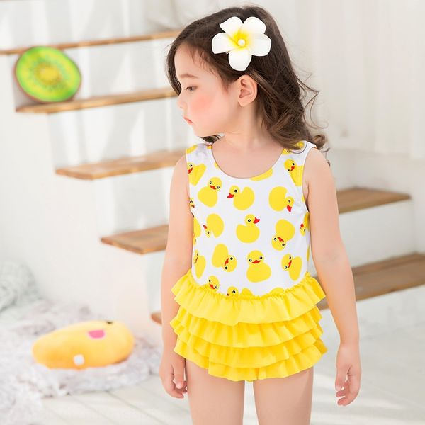 

children's tiktok swimsuit small yellow duck conjoined infant and female baby princess style small and medium girls swimsuit, White;black