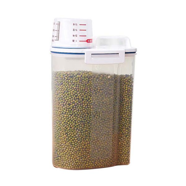 

2l grain storage box container sealed pour spout rice bean cereal dispenser kitchen food storage box with measuring cup 2pcs