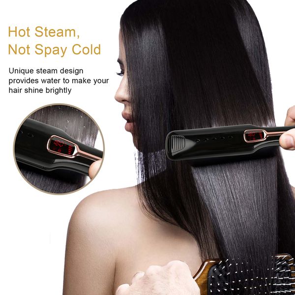 

steam hair straightener negative ions straightener brush vapor iron infrared straightening salon styling tools, Black