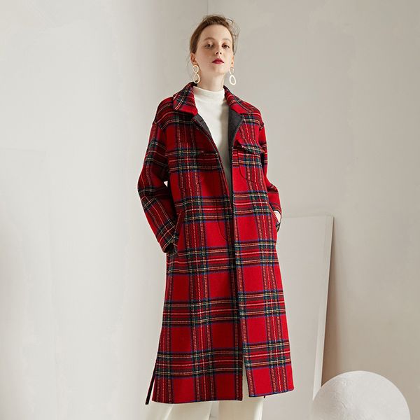 

woolen woolen coats long winter women hand sewing on both sides 2019 new wide-waisted spliced classic style fashion skinny, Black