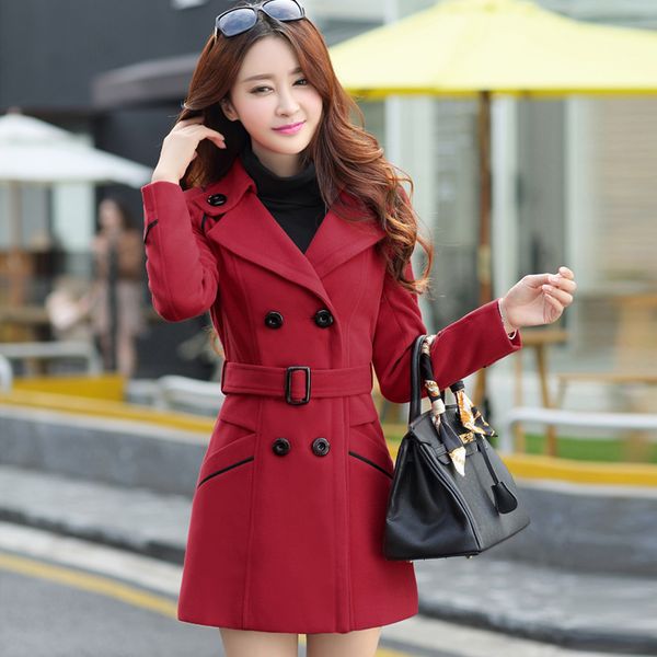 

2019 plus size xxxl new fall winter clothes woman long woolen coat female fashion slim was thin long blends trench overcoat, Black